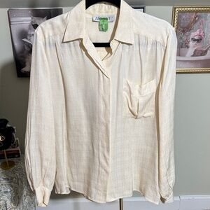 Beautiful Argenti 100% Silk Cream Patterned Women's Button Down Blouse EUC